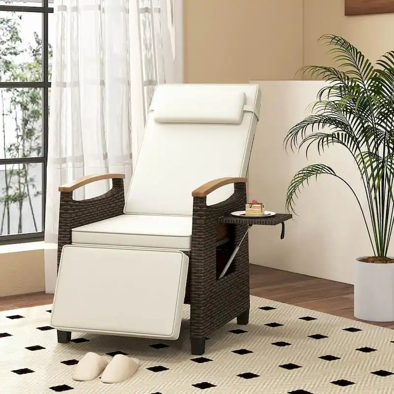 Costway 1/2 PCS Patio Wicker Recliner Chair with Adjustable Backrest