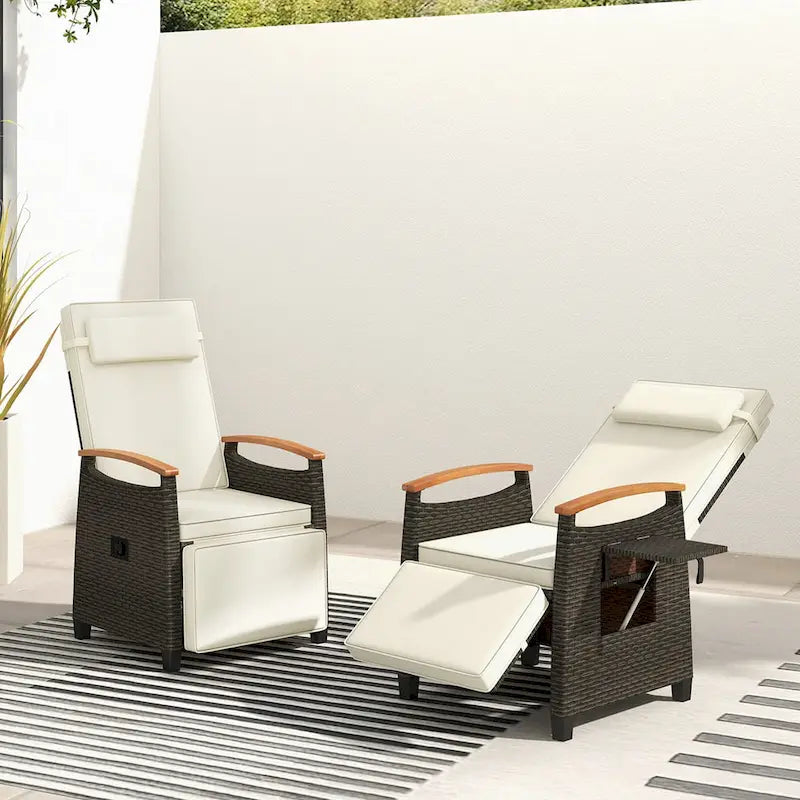 Costway 1/2 PCS Patio Wicker Recliner Chair with Adjustable Backrest