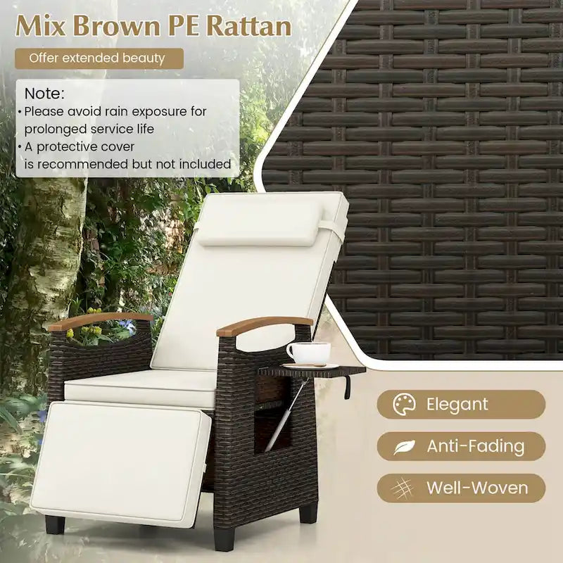 Costway 1/2 PCS Patio Wicker Recliner Chair with Adjustable Backrest