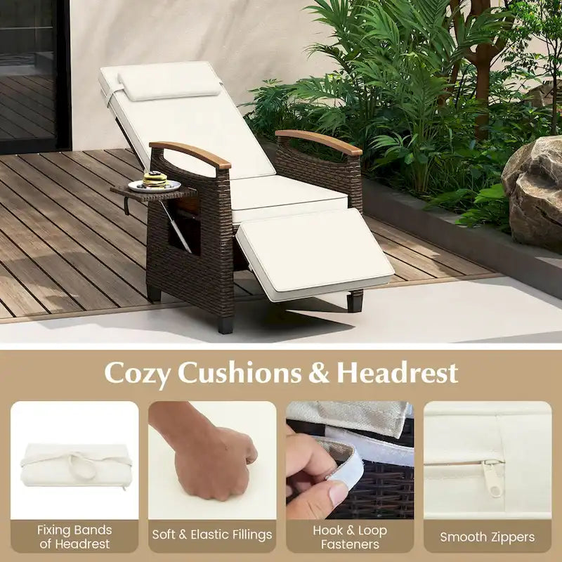 Costway 1/2 PCS Patio Wicker Recliner Chair with Adjustable Backrest