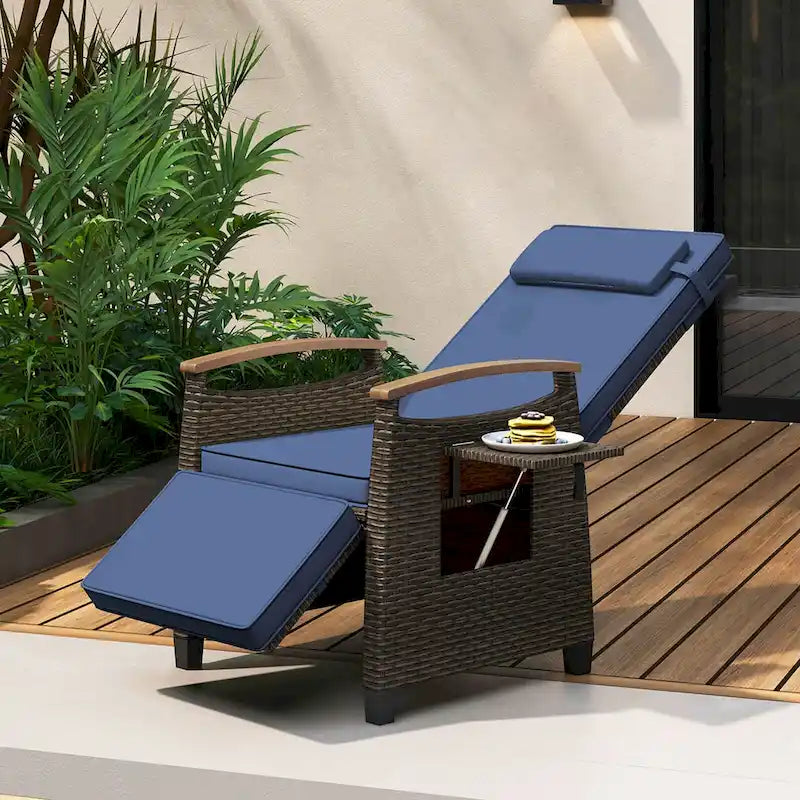 Costway 1/2 PCS Patio Wicker Recliner Chair with Adjustable Backrest