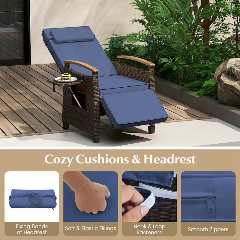 Costway 1/2 PCS Patio Wicker Recliner Chair with Adjustable Backrest