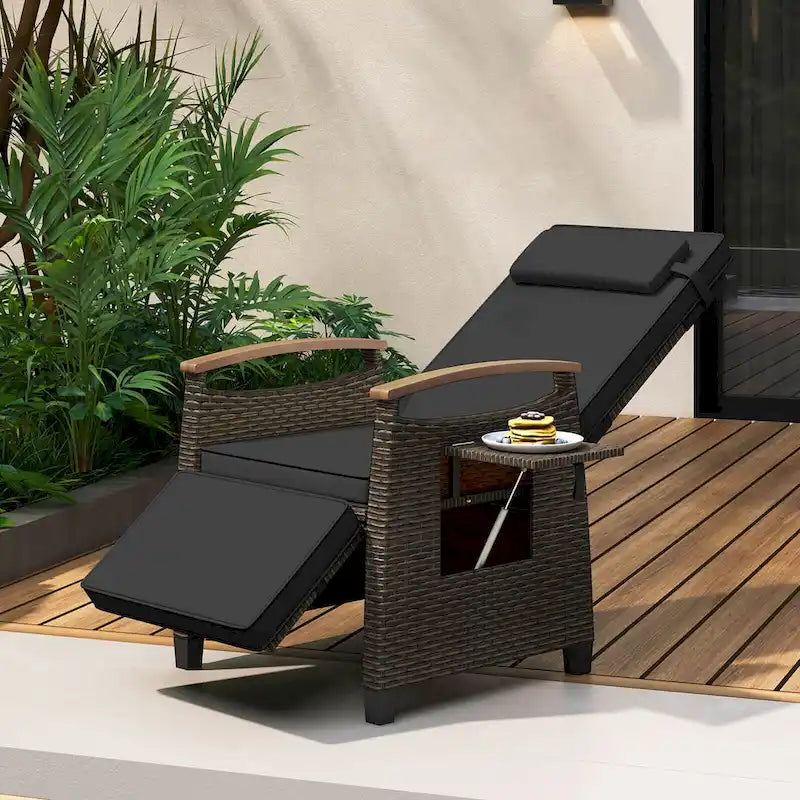 Costway 1/2 PCS Patio Wicker Recliner Chair with Adjustable Backrest