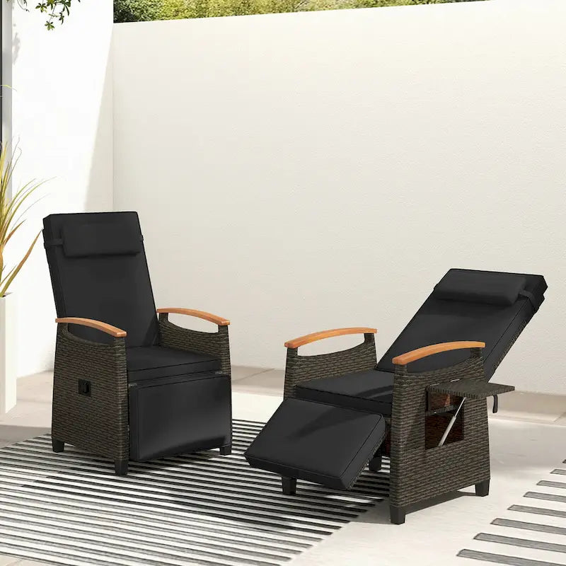 Costway 1/2 PCS Patio Wicker Recliner Chair with Adjustable Backrest