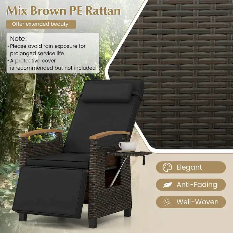 Costway 1/2 PCS Patio Wicker Recliner Chair with Adjustable Backrest