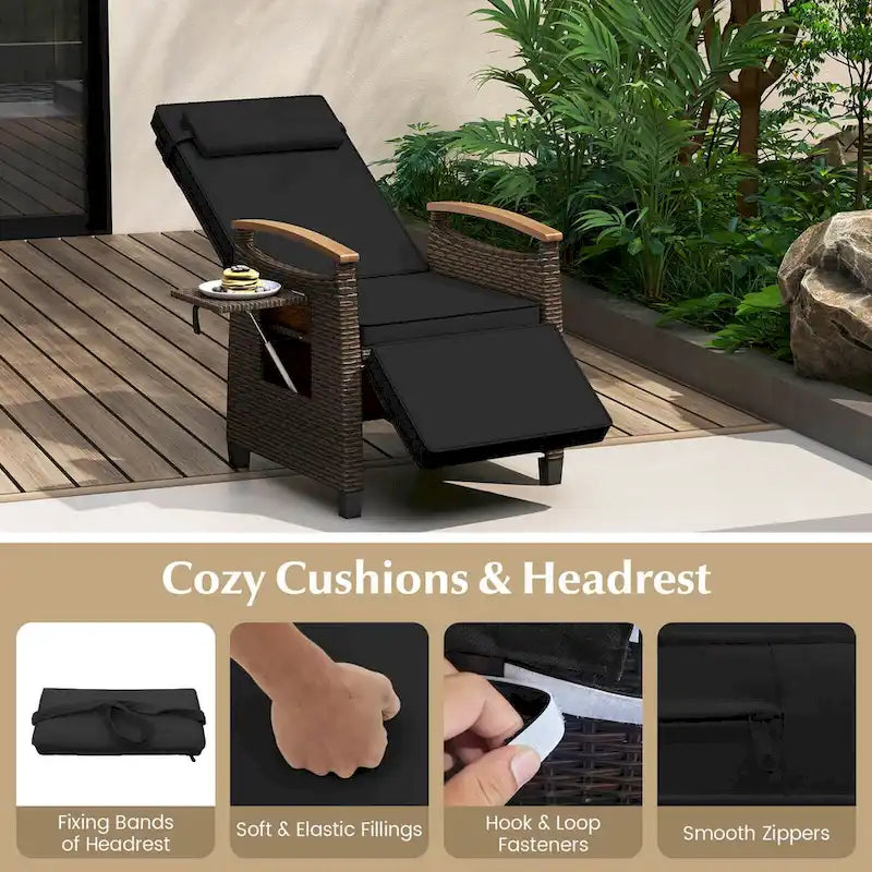 Costway 1/2 PCS Patio Wicker Recliner Chair with Adjustable Backrest