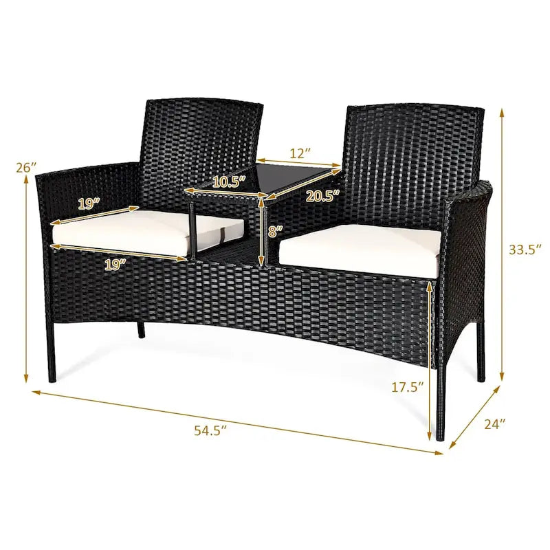 Costway Patio Rattan Conversation Set Seat Sofa Cushioned Loveseat - See Details