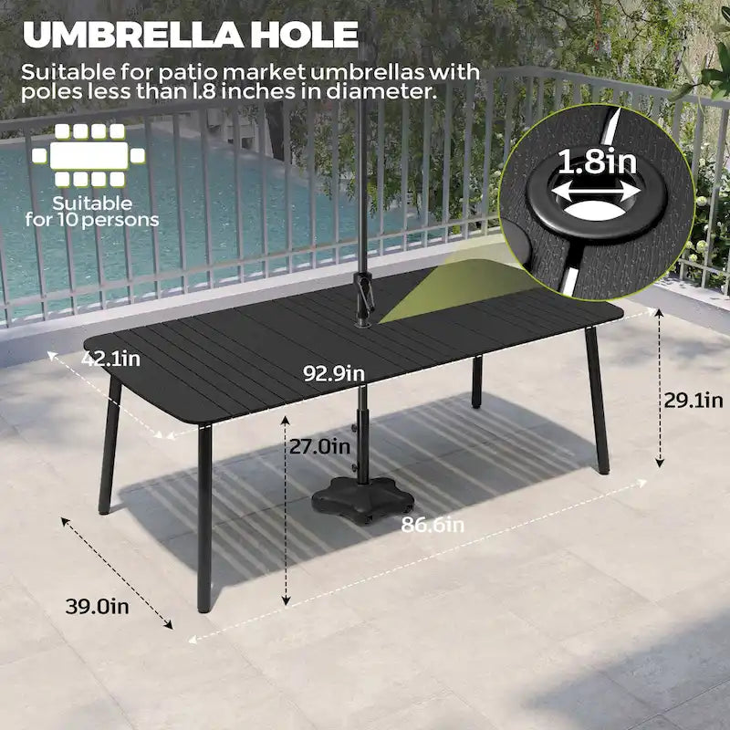 7/9PC Patio Dining Table Rectangular Aluminum Outdoor Table with Folding Chairs