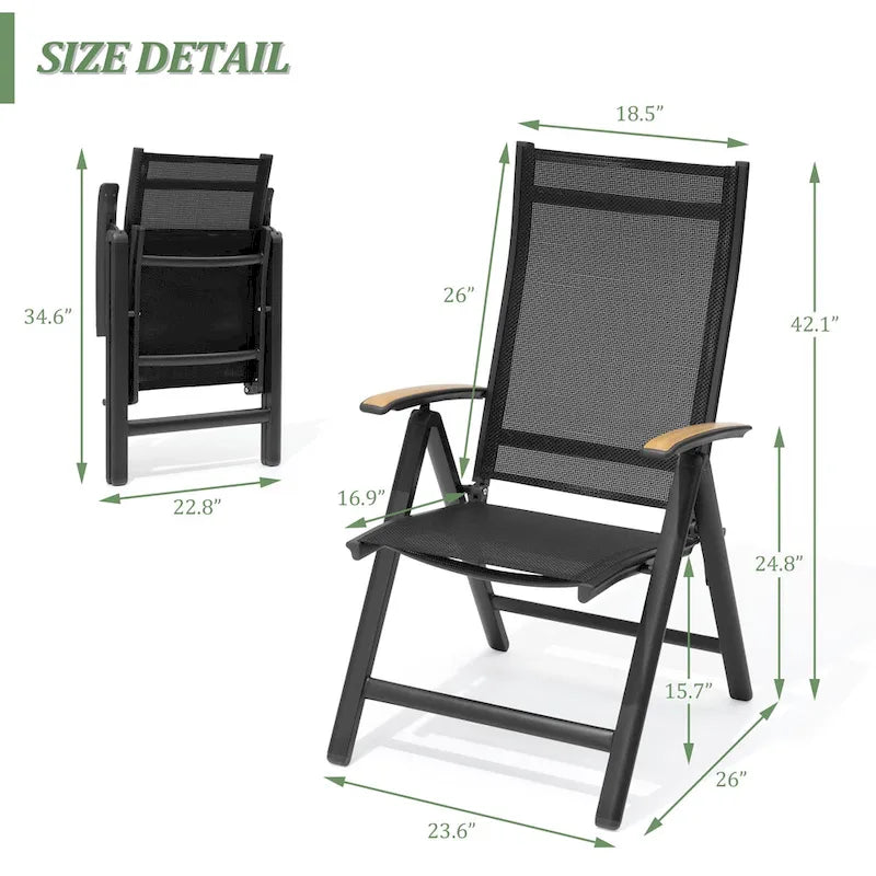 7/9PC Patio Dining Table Rectangular Aluminum Outdoor Table with Folding Chairs