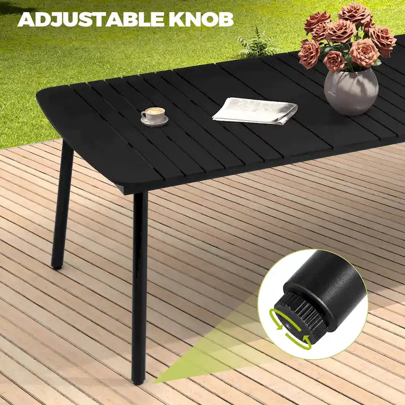 7/9PC Patio Dining Table Rectangular Aluminum Outdoor Table with Folding Chairs