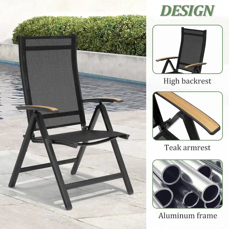 7/9PC Patio Dining Table Rectangular Aluminum Outdoor Table with Folding Chairs