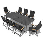 7/9PC Patio Dining Table Rectangular Aluminum Outdoor Table with Folding Chairs
