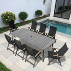 7/9PC Patio Dining Table Rectangular Aluminum Outdoor Table with Folding Chairs