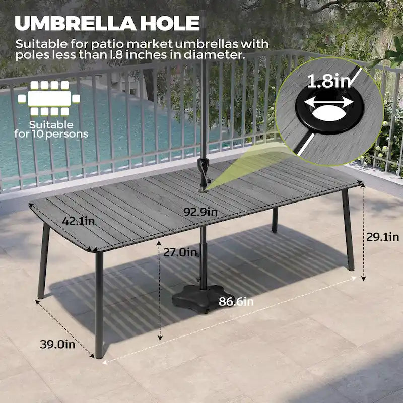 7/9PC Patio Dining Table Rectangular Aluminum Outdoor Table with Folding Chairs