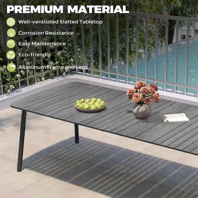 7/9PC Patio Dining Table Rectangular Aluminum Outdoor Table with Folding Chairs