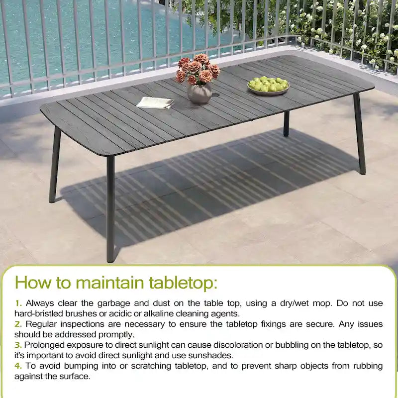 7/9PC Patio Dining Table Rectangular Aluminum Outdoor Table with Folding Chairs