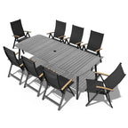 7/9PC Patio Dining Table Rectangular Aluminum Outdoor Table with Folding Chairs
