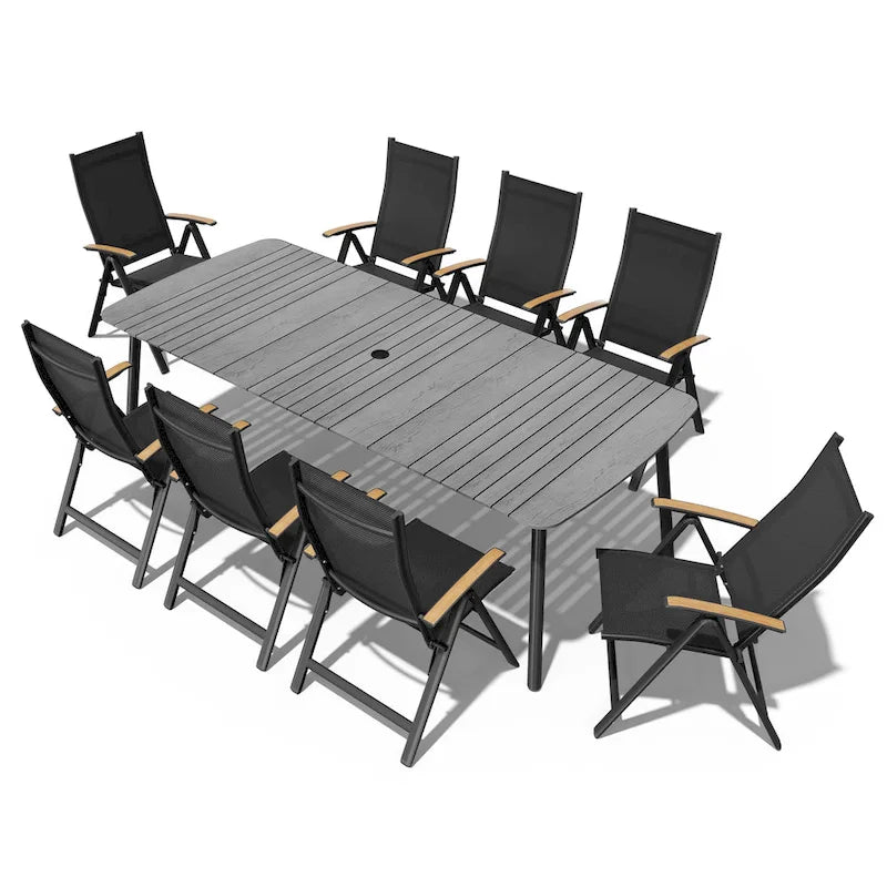 7/9PC Patio Dining Table Rectangular Aluminum Outdoor Table with Folding Chairs