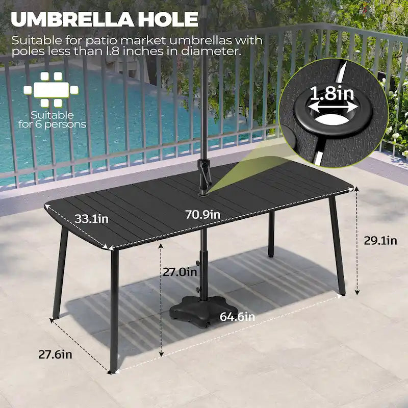 7/9PC Patio Dining Table Rectangular Aluminum Outdoor Table with Folding Chairs