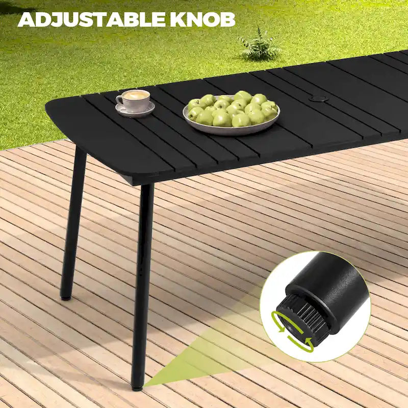 7/9PC Patio Dining Table Rectangular Aluminum Outdoor Table with Folding Chairs