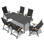 7/9PC Patio Dining Table Rectangular Aluminum Outdoor Table with Folding Chairs