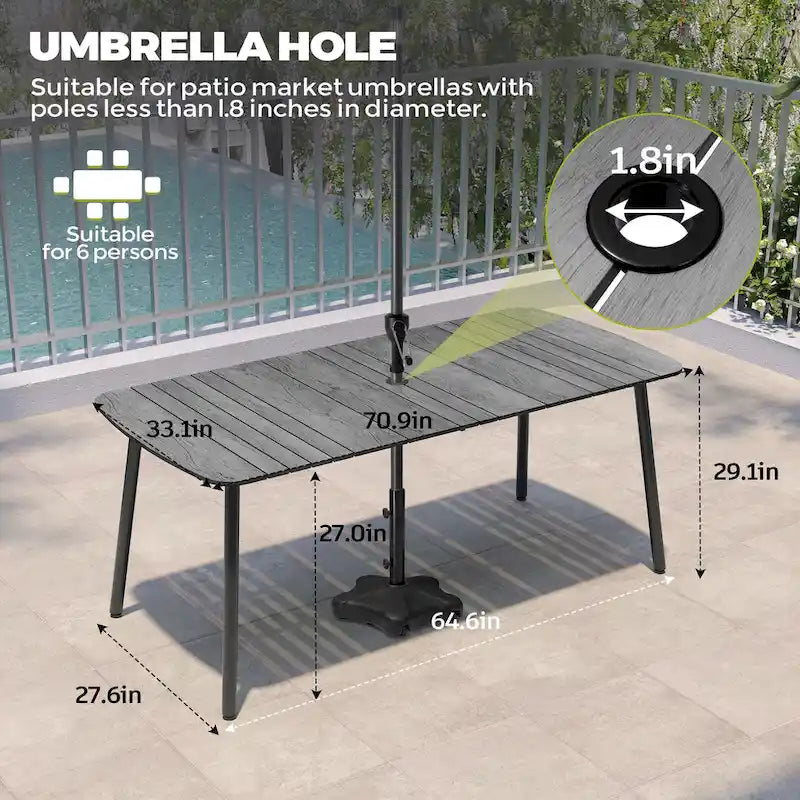 7/9PC Patio Dining Table Rectangular Aluminum Outdoor Table with Folding Chairs