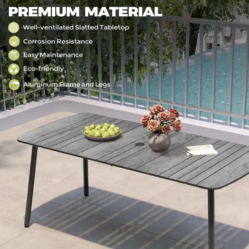 7/9PC Patio Dining Table Rectangular Aluminum Outdoor Table with Folding Chairs