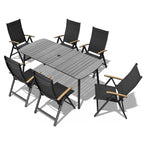 7/9PC Patio Dining Table Rectangular Aluminum Outdoor Table with Folding Chairs