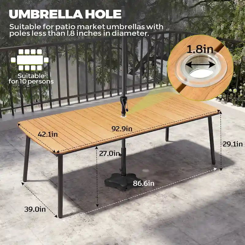 7/9PC Patio Dining Table Rectangular Aluminum Outdoor Table with Folding Chairs