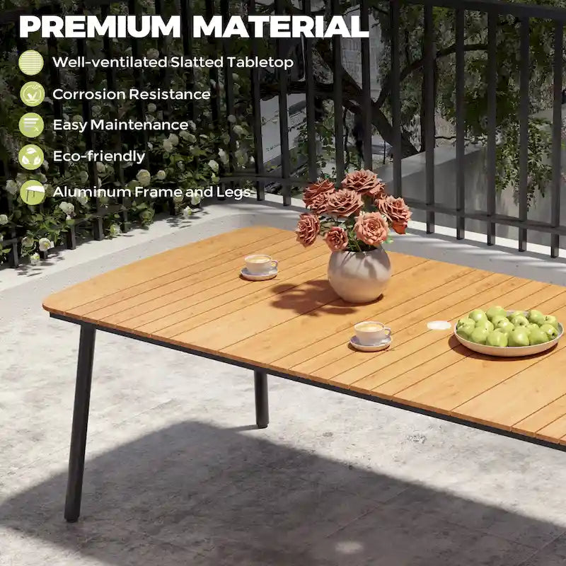 7/9PC Patio Dining Table Rectangular Aluminum Outdoor Table with Folding Chairs