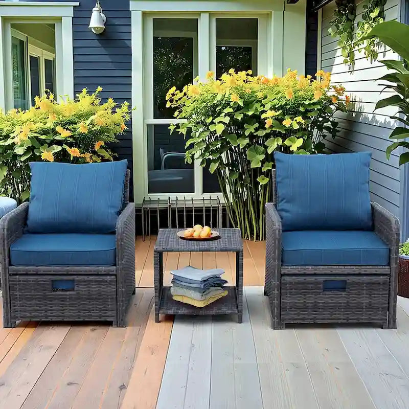 5 Piece Wicker Patio Furniture Set w/Ottomans2 Person Seating Patio ConversationAll-Weather PE Wicker