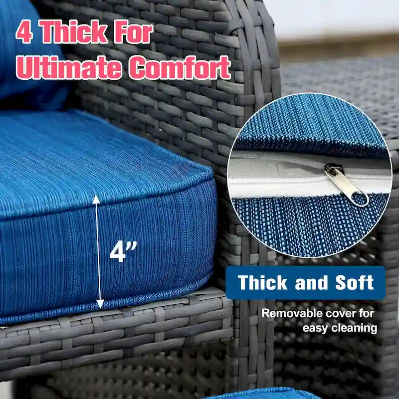 5 Piece Wicker Patio Furniture Set w/Ottomans2 Person Seating Patio ConversationAll-Weather PE Wicker