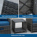5 Piece Wicker Patio Furniture Set w/Ottomans2 Person Seating Patio ConversationAll-Weather PE Wicker