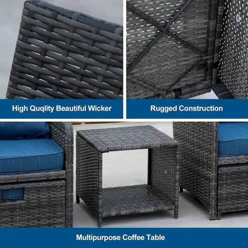 5 Piece Wicker Patio Furniture Set w/Ottomans2 Person Seating Patio ConversationAll-Weather PE Wicker
