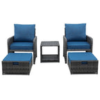5 Piece Wicker Patio Furniture Set w/Ottomans2 Person Seating Patio ConversationAll-Weather PE Wicker