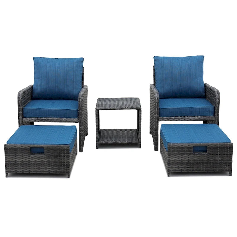 5 Piece Wicker Patio Furniture Set w/Ottomans2 Person Seating Patio ConversationAll-Weather PE Wicker