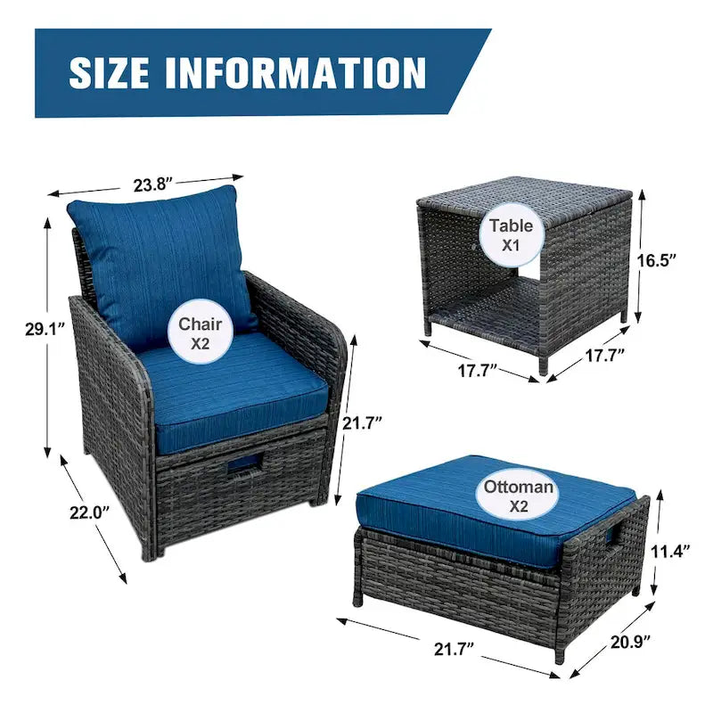 5 Piece Wicker Patio Furniture Set w/Ottomans2 Person Seating Patio ConversationAll-Weather PE Wicker