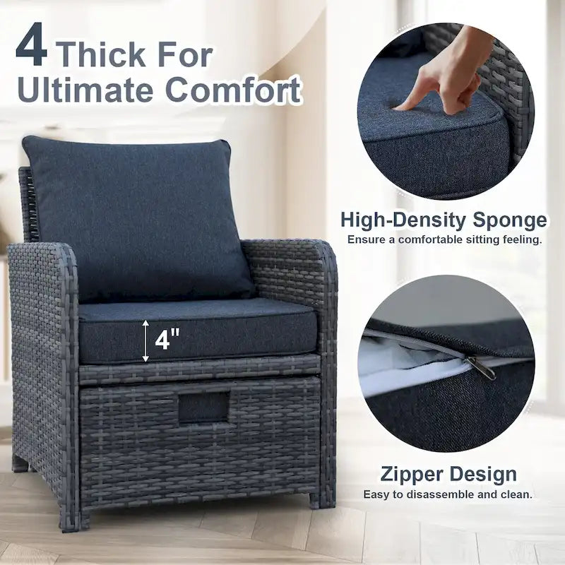 5 Piece Wicker Patio Furniture Set w/Ottomans2 Person Seating Patio ConversationAll-Weather PE Wicker