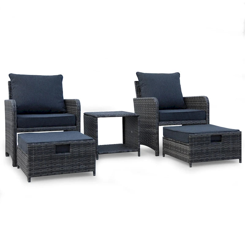5 Piece Wicker Patio Furniture Set w/Ottomans2 Person Seating Patio ConversationAll-Weather PE Wicker