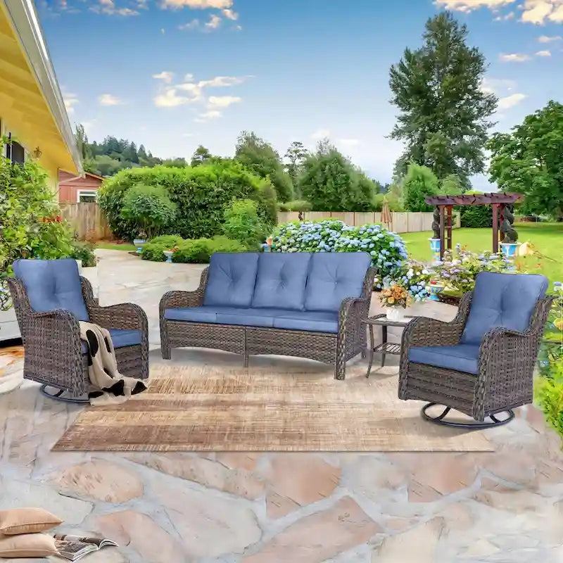 High Back Wicker Outdoor Patio Conversation Sets with Swivel Chairs