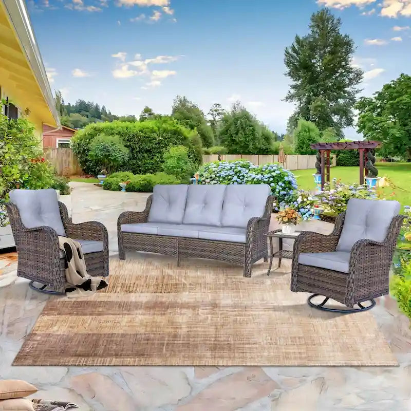 High Back Wicker Outdoor Patio Conversation Sets with Swivel Chairs
