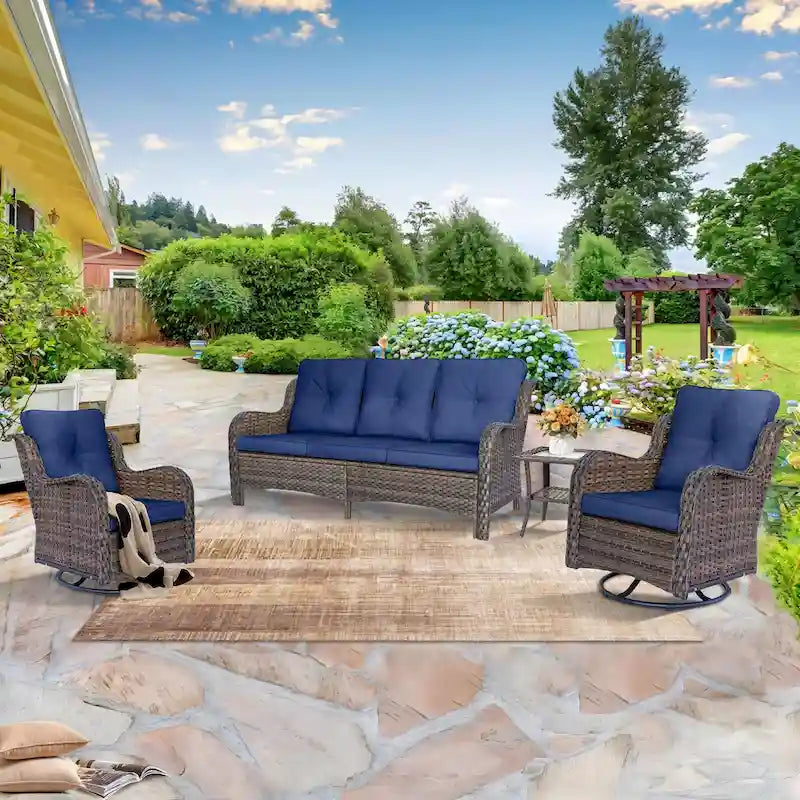 High Back Wicker Outdoor Patio Conversation Sets with Swivel Chairs