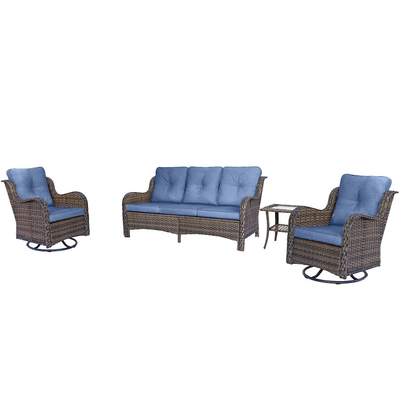 High Back Wicker Outdoor Patio Conversation Sets with Swivel Chairs