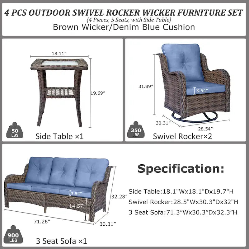 High Back Wicker Outdoor Patio Conversation Sets with Swivel Chairs