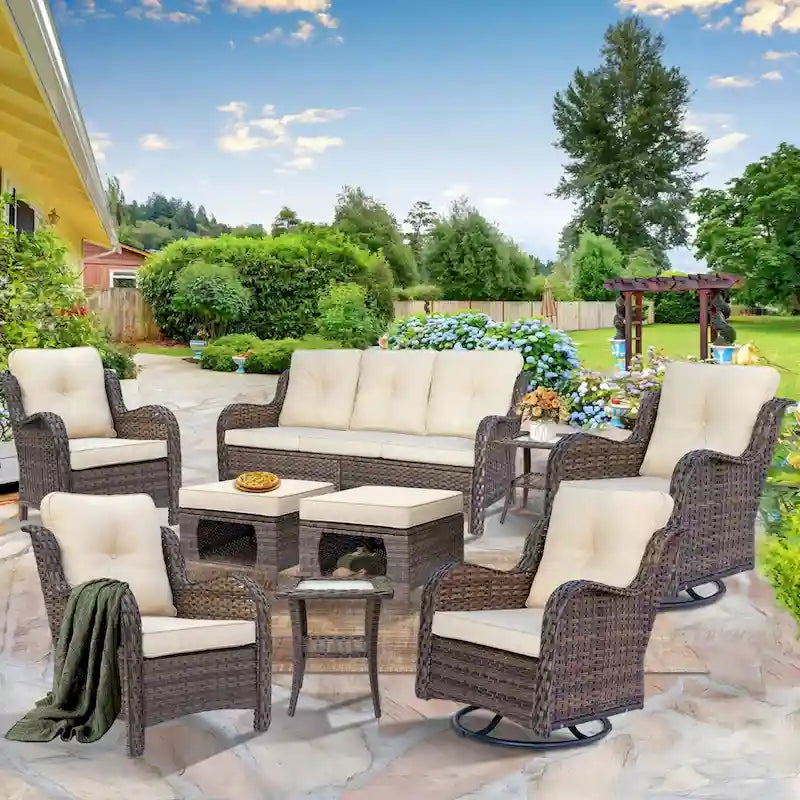 High Back Wicker Outdoor Patio Conversation Sets with Swivel Chairs