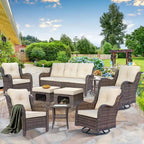 High Back Wicker Outdoor Patio Conversation Sets with Swivel Chairs