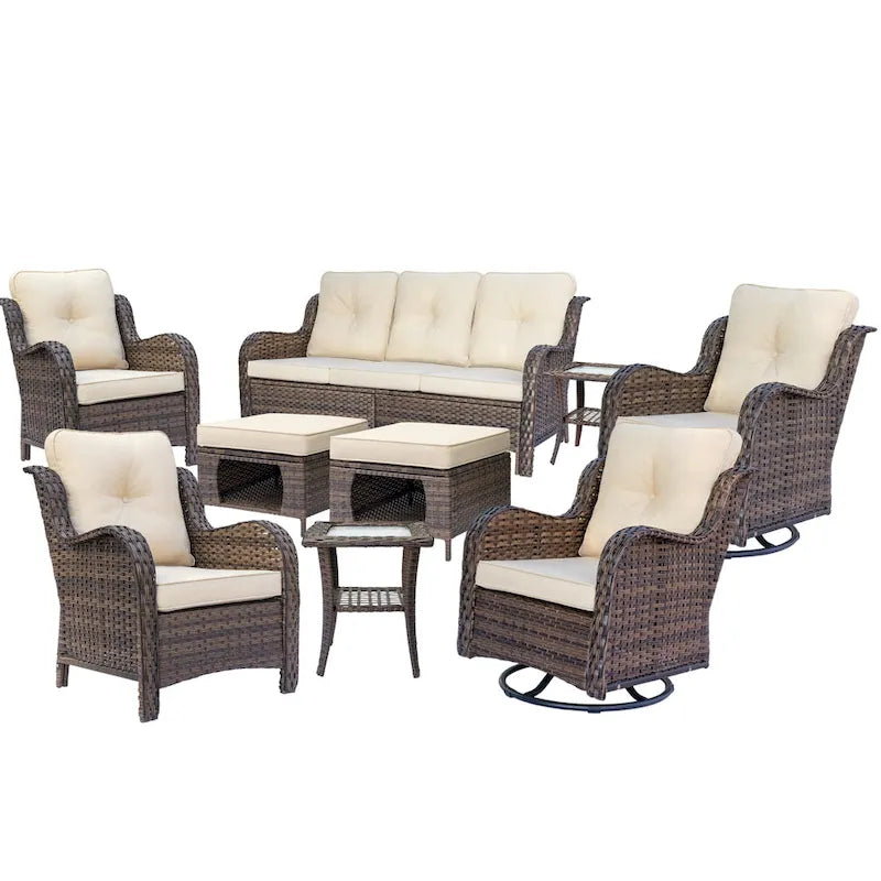 High Back Wicker Outdoor Patio Conversation Sets with Swivel Chairs