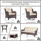 High Back Wicker Outdoor Patio Conversation Sets with Swivel Chairs