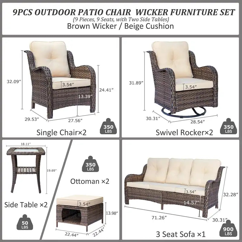High Back Wicker Outdoor Patio Conversation Sets with Swivel Chairs