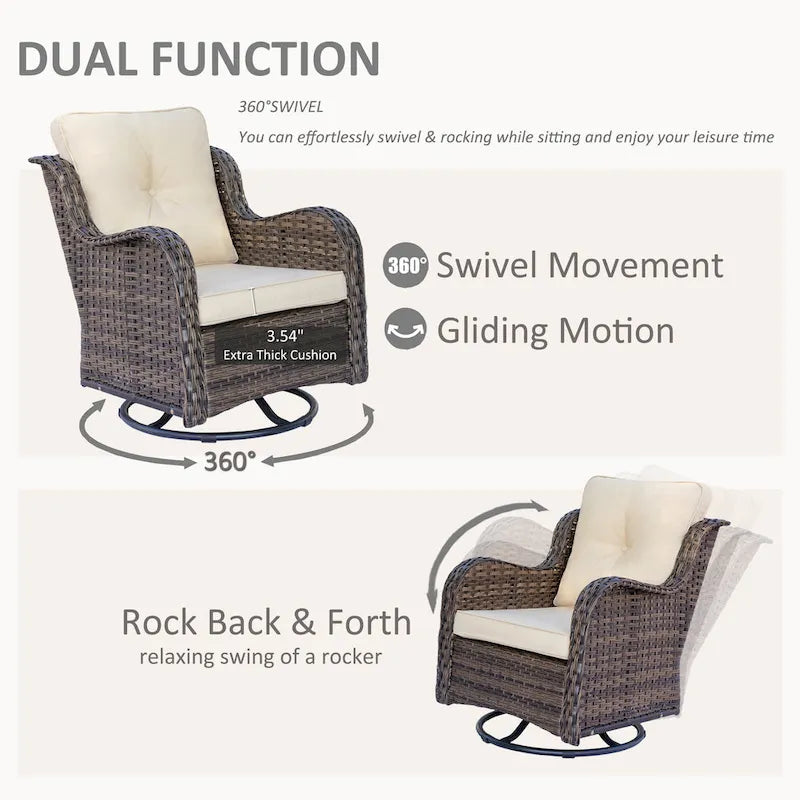 High Back Wicker Outdoor Patio Conversation Sets with Swivel Chairs